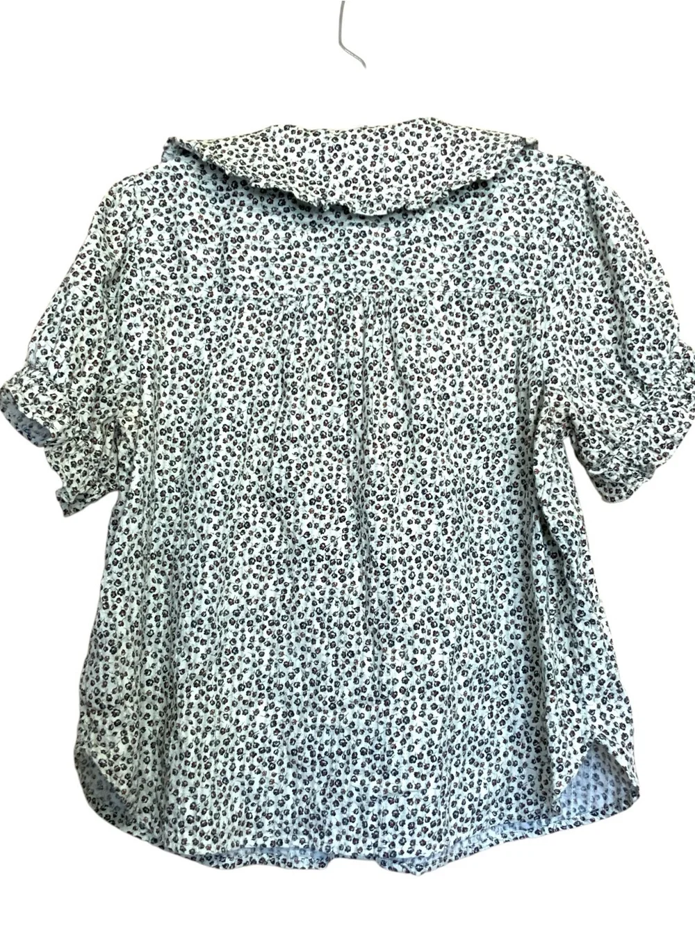 Anthropologie Cream and Black Leopard Print Puff Sleeve Blouse